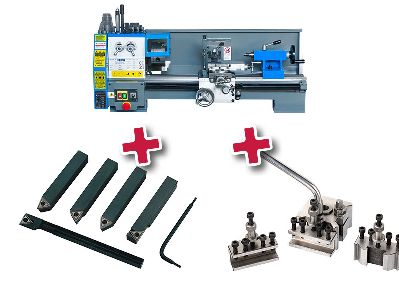 TORNIO PARALLELO + TORRETTA A CAMBIO RAPIDO + SET 5 UTENSILI AD INSERTO -  0708+T00A1+B007/12, Torni da banco, Torni, Macchine utensili e accessori