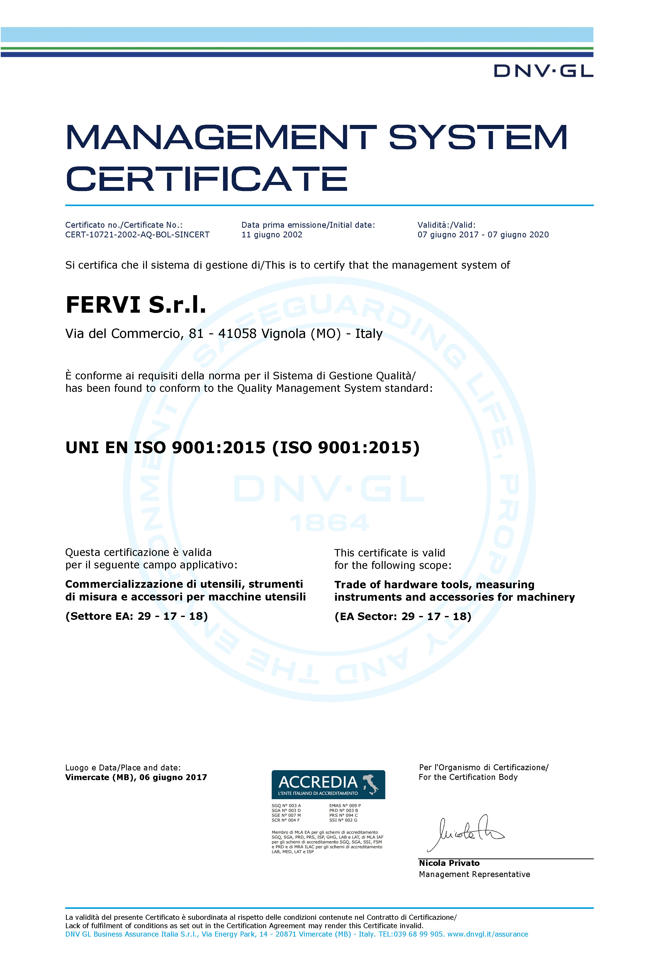 Certificato DNV Certificato DNV